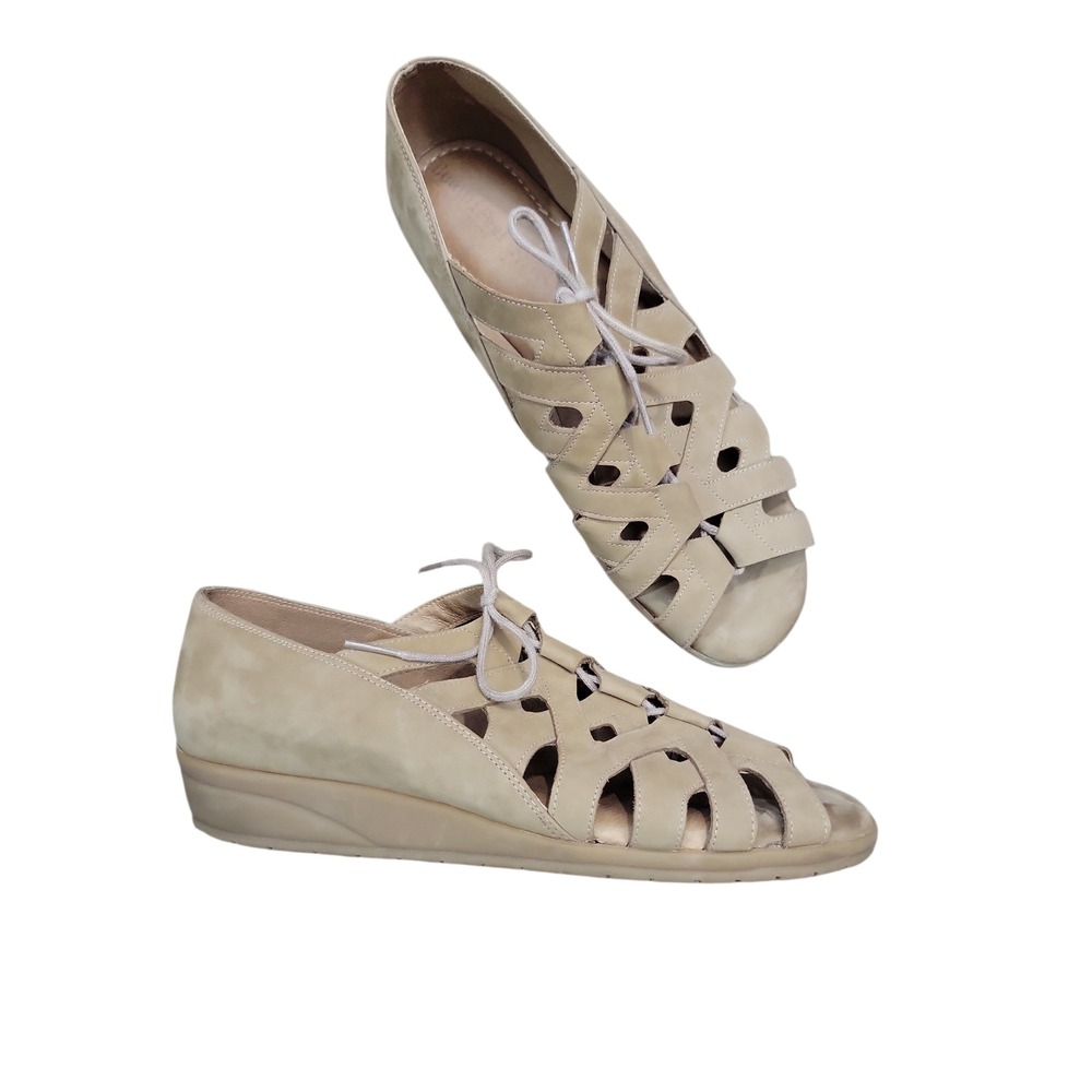 BeautiFeel Edyta Womens Tan Nubuck Leather Lace Up Comfort‎ Wedge Sandals